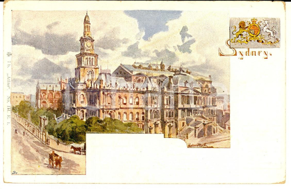 Cartolina originale da collezione 1900 ca SYDNEY AUSTRALIA Town HALL VINTAGE postcard ILLUSTRATED 1