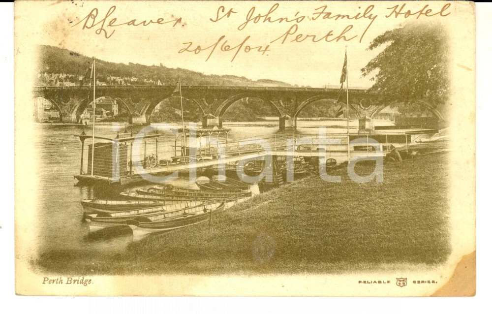 Cartolina originale da collezione 1904 PERTH AUSTRALIA Veduta del Perth s Bridge VINTAGE postcard 1