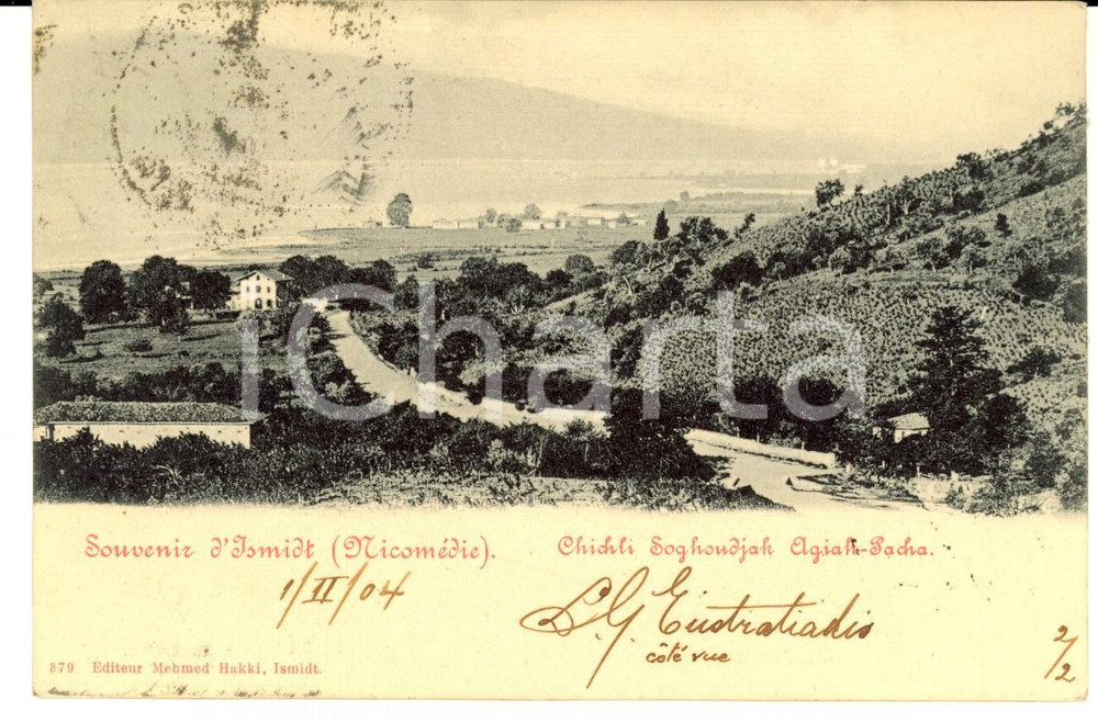 Cartolina originale da collezione 1904 IZMIT TURKEY Chichli Soghoudjak AgiahPacha Cartolina VINTAGE FP VG 1