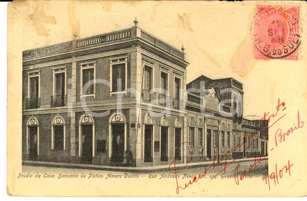 Cartolina originale da collezione 1904 RIO DE JANEIRO Predio da Casa bancaria Plotino Amaro Duarte Bilhete postal 1