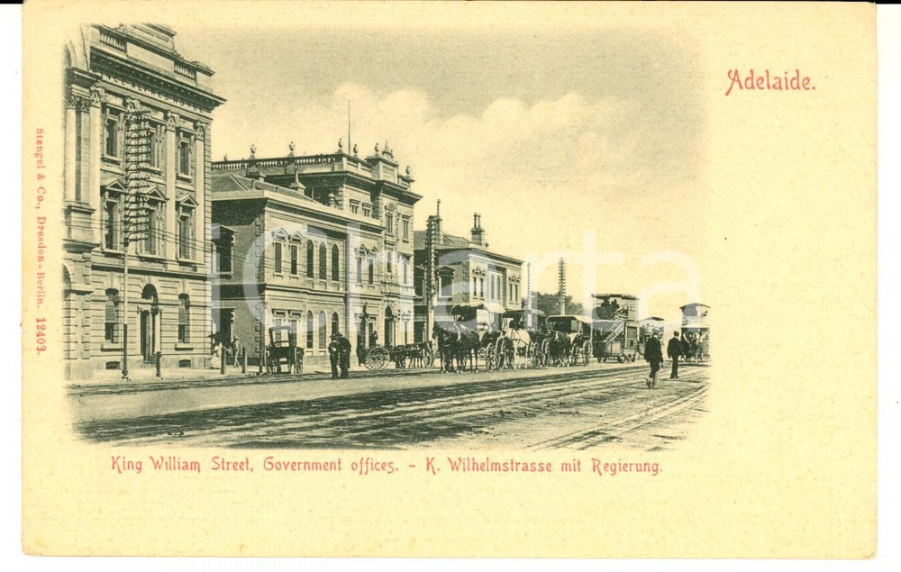 Cartolina originale da collezione 1900 ca ADELAIDE AUSTRALIA King William Street, Government offices Postcard 1