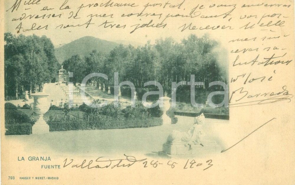 Cartolina originale da collezione 1903 VALLADOLID SPAGNA La Granja  Fuente Cartolina FP VG 1