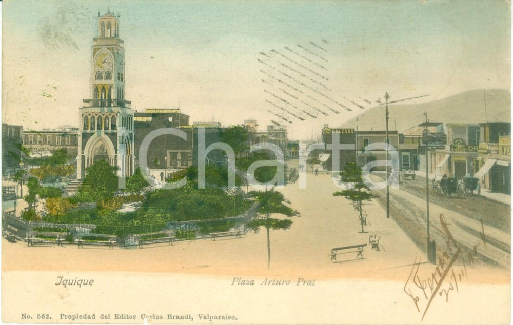 Cartolina originale da collezione 1900 ca IQUIQUE CHILE Plaza Arturo PRAT Calzado Cartolina FP VG 1