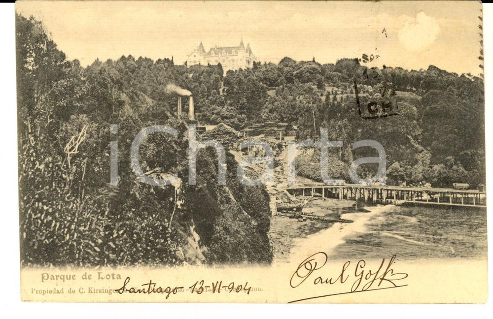 Cartolina originale da collezione 1907 SANTIAGO CHILE Parque de Lota Tarjeta postal VINTAGE 1