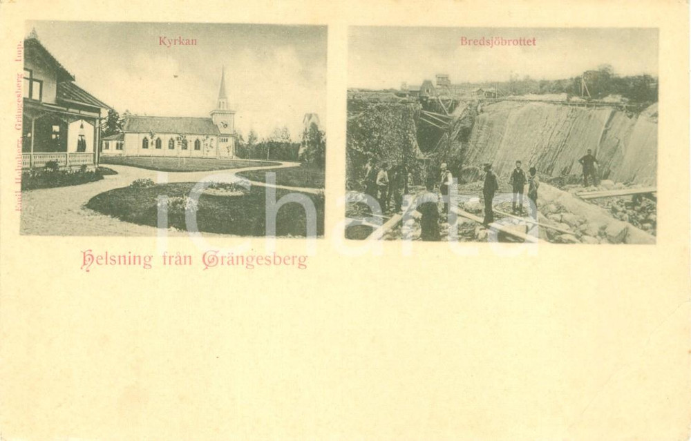 1900 ca GRANGESBERG (SVEZIA) Vedutine con Chiesa*Cartolina DANNEGGIATA FP NV