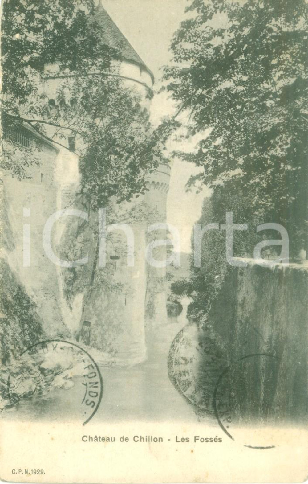 Cartolina originale da collezione 1911 VEYTAUX SVIZZERA Fossati del ChÃ¢teau de Chillon Cartolina FP VG 1