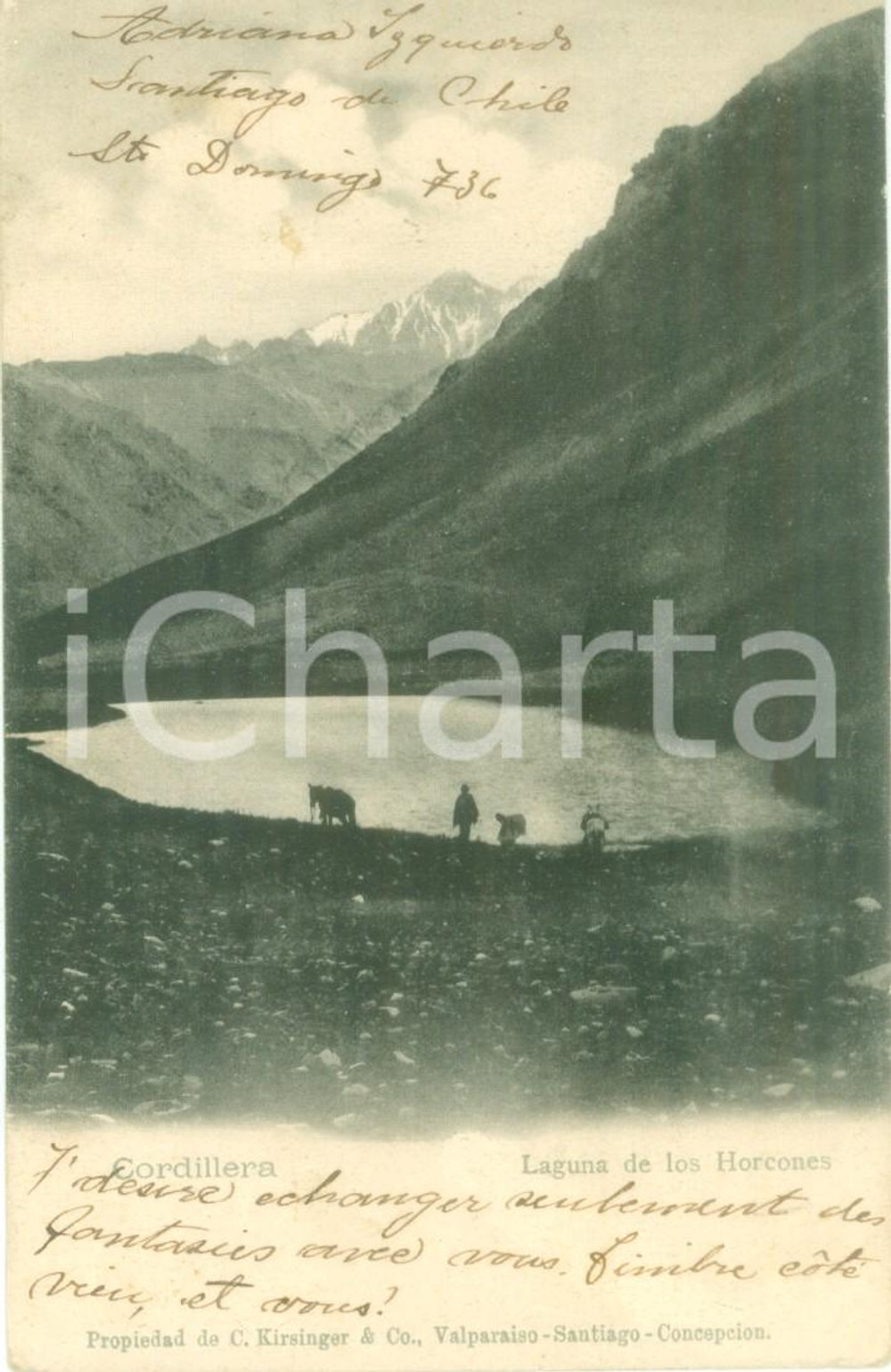Cartolina originale da collezione 1905 ca CHILE Laguna de los Horcones Cordillera Cartolina FP VG 1