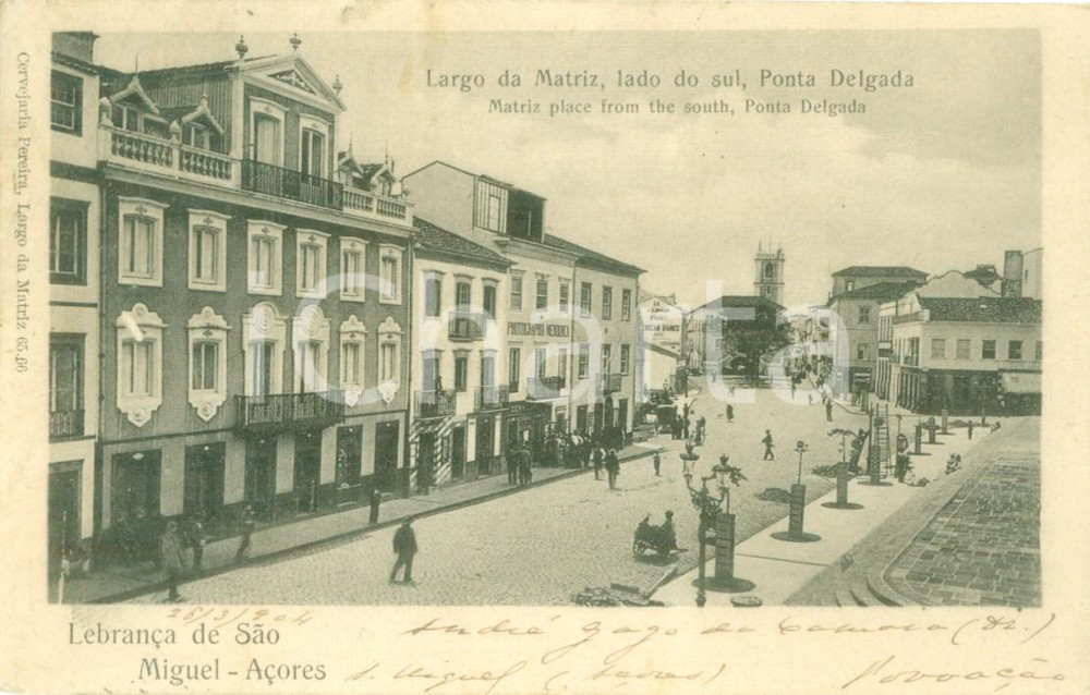 Cartolina originale da collezione 1904 SAO MIGUEL ISLAND AZORES Largo da MATRIZ Ponta DELGADA Cartolina FP VG 1