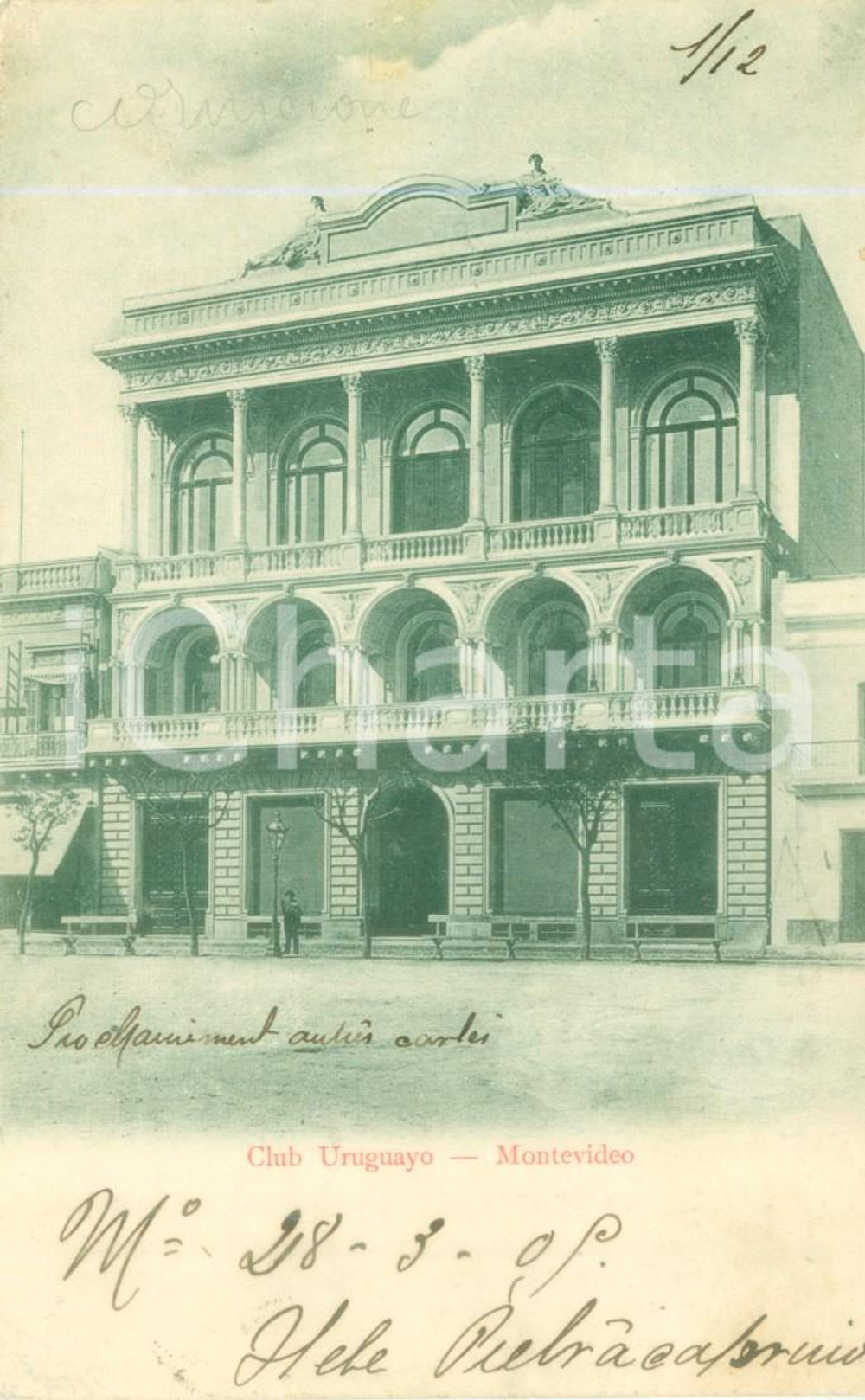 Cartolina originale da collezione 1900 ca MONTEVIDEO URUGUAY Club Uruguayo Cartolina postale FP VG 1