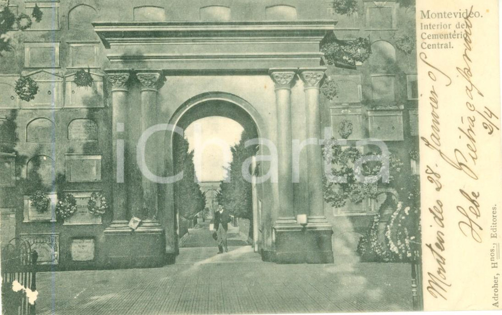 Cartolina originale da collezione 1905 MONTEVIDEO URUGUAY Turista al Cementerio Central Cartolina postale FP VG 1