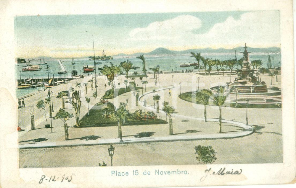 Cartolina originale da collezione 1905 RIO DE JANEIRO BRASILE PraÃ§a Quinze de Novembro Cartolina ILLUSTRATA FP VG 1