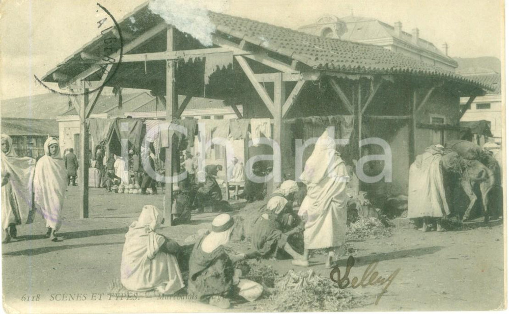 Cartolina originale da collezione 1900 ca ALGERIE Costumi algerini Mercanti di legumi Cartolina postale FP VG 1