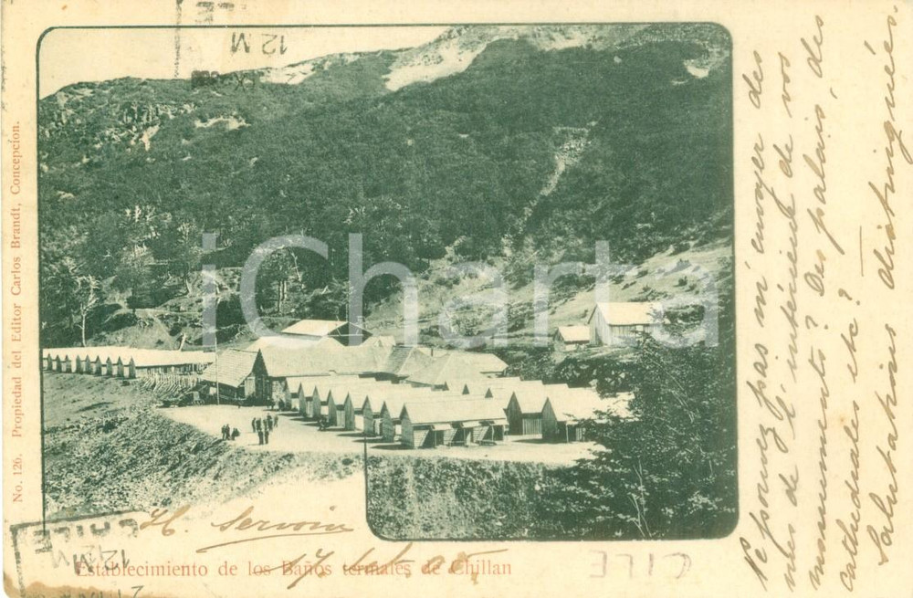 Cartolina originale da collezione 1905 CHILLAN CHILE Establecimiento de Los BaÃ±os Cartolina postale FP VG 1