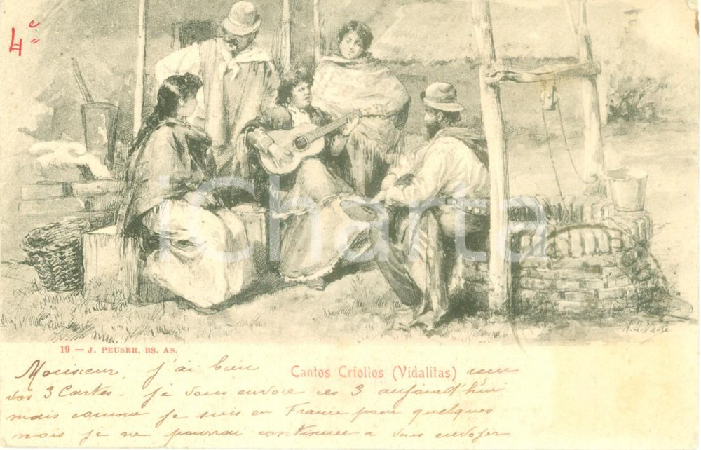 Cartolina originale da collezione 1904 URUGUAY Cantos Criollos  Vidalitas Cartolina postale ILLUSTRATA FP NV 1
