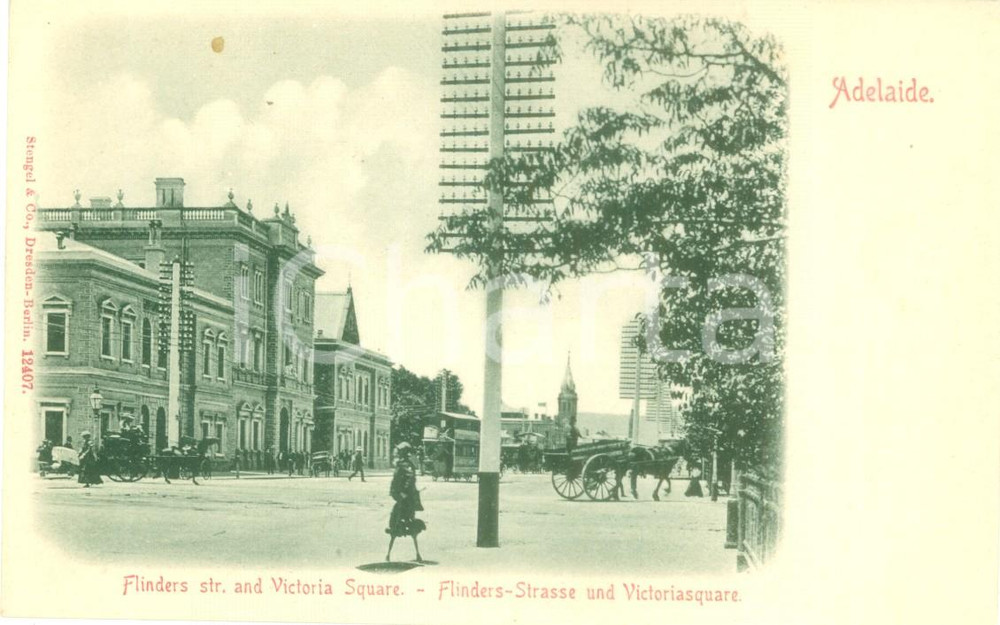 Cartolina originale da collezione 1900 ca ADELAIDE AUSTRALIA Flinders Str. Victoria Square Cartolina FP NV 1