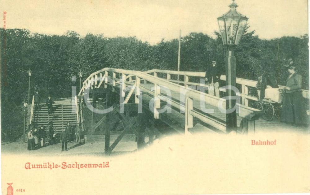 Cartolina originale da collezione 1900 ca AUHMULE Donna con passeggino cavalcavia stazione Cartolina ANIMATA FP NV 1