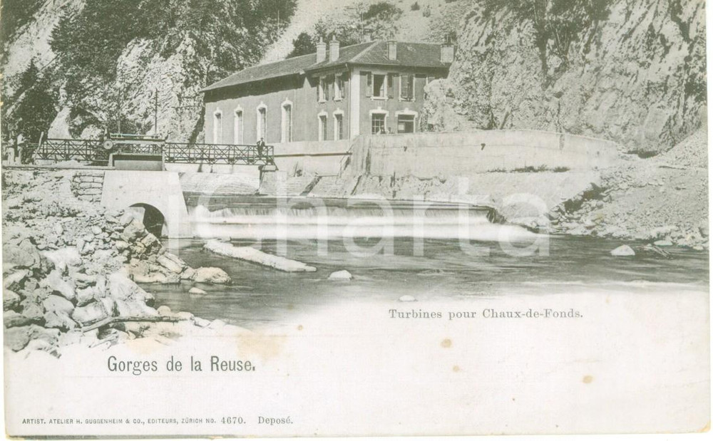 Cartolina originale da collezione 1900 GORGES DE L AREUSE SVIZZERA Turbines pour CHAUXDEFONDS Cartolina FP NV 1