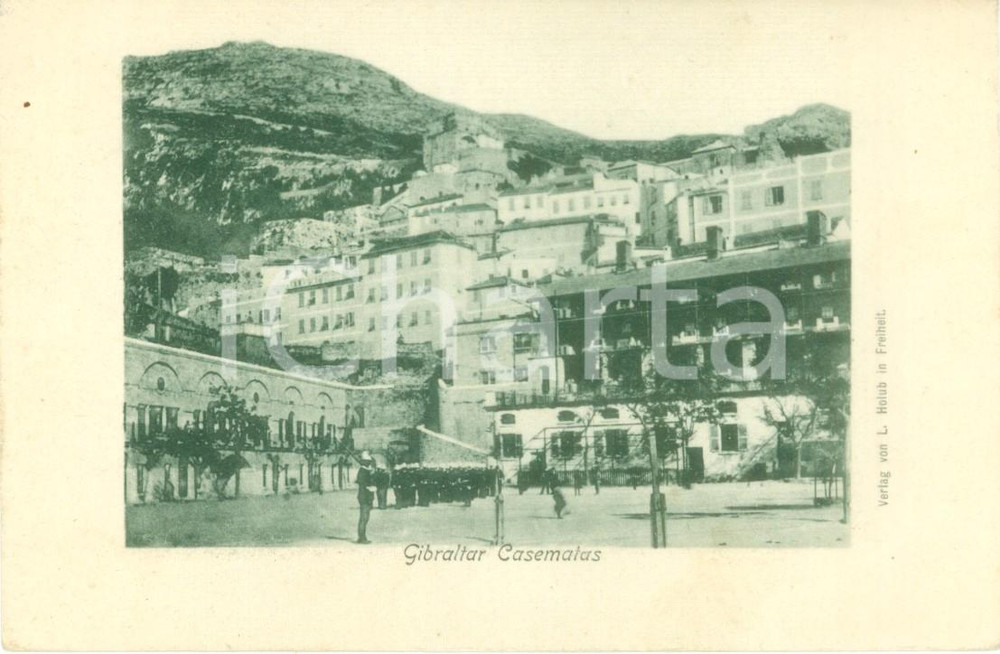 Cartolina originale da collezione 1900 ca GIBRALTAR Casematas  Parata dei cadetti Cartolina postale FP NV 1
