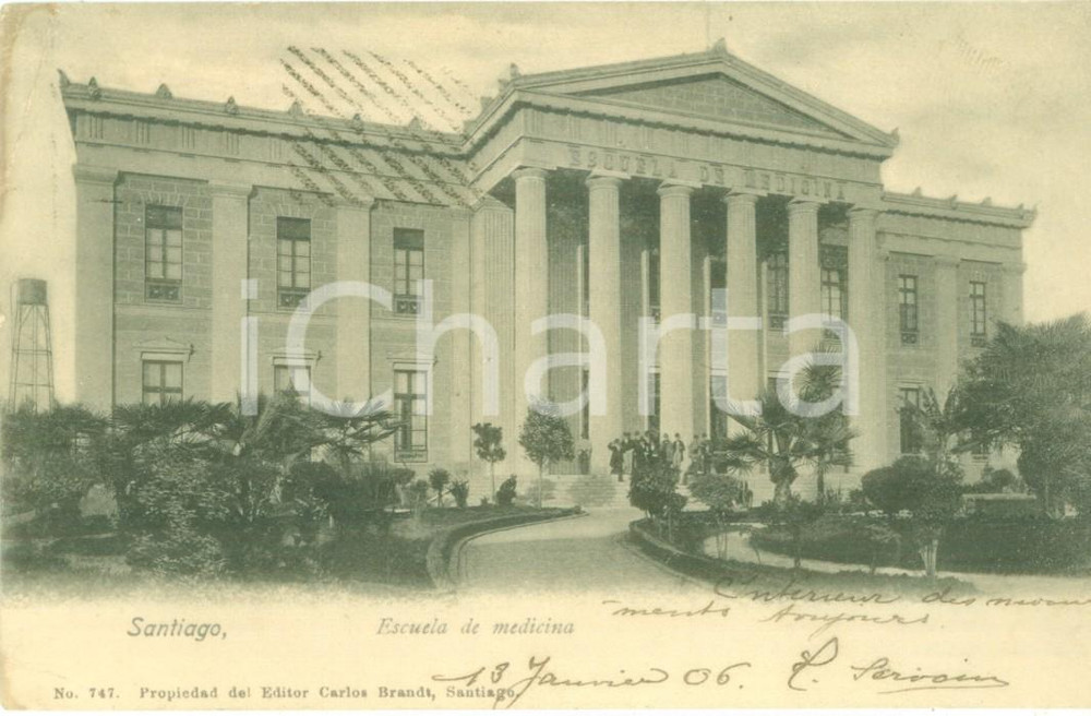 Cartolina originale da collezione 1906 SANTIAGO DE CHILE Escuela de medicina Cartolina postale FP NV 1