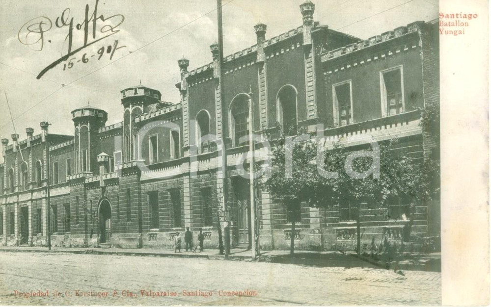 Cartolina originale da collezione 1907 SANTIAGO DE CHILE Batallon YUNGAI Cartolina postale FP VG 1