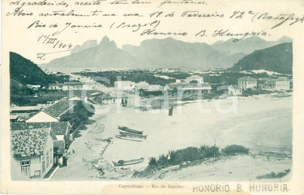 Cartolina originale da collezione 1904 RIO DE JANEIRO BRASILE Spiaggia di COPACABANA Cartolina postale FP VG 1