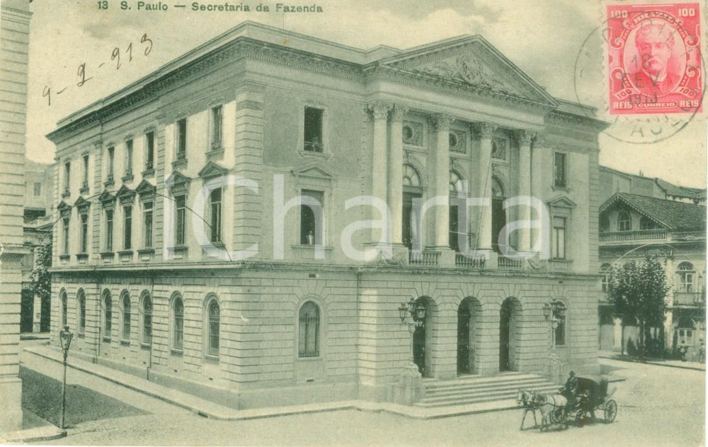 1913 SAO PAULO (BRASILE) Secretaria da Fazenda *Cartolina postale FP VG