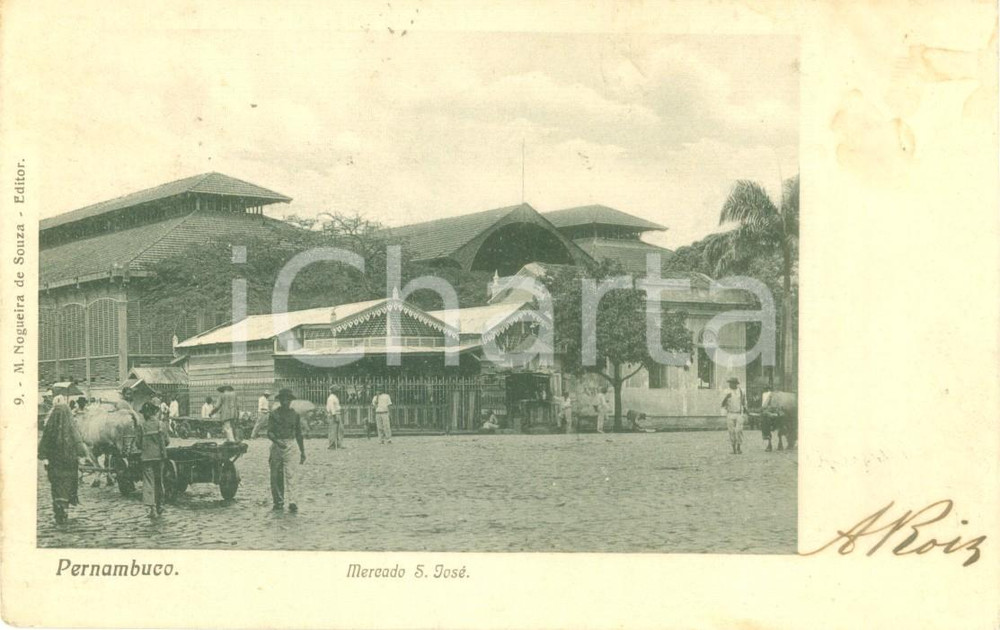 Cartolina originale da collezione 1904 PERNAMBUCO BRASILE Mercado San JosÃ© Cartolina postale FP VG 1