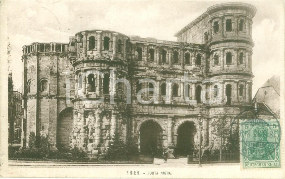 Cartolina originale da collezione 1913 TRIER / TREVIRI GERMANIA Facciata Porta Nigra Cartolina postale FP NV 1