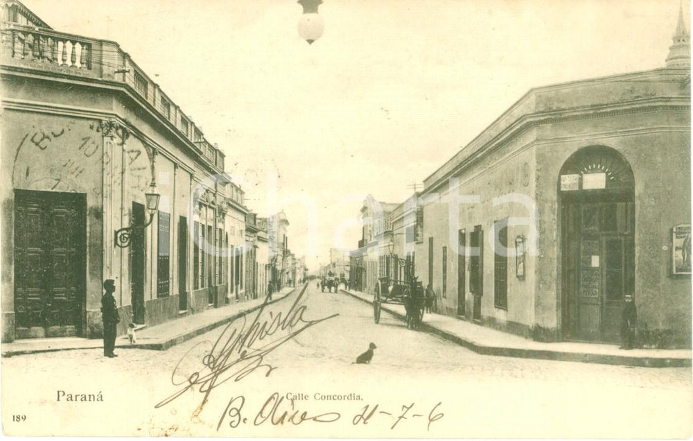 Cartolina originale da collezione 1906 PARANÃ€ ARGENTINA Calesse in Calle CONCORDIA Cartolina ANIMATA FP NV 1