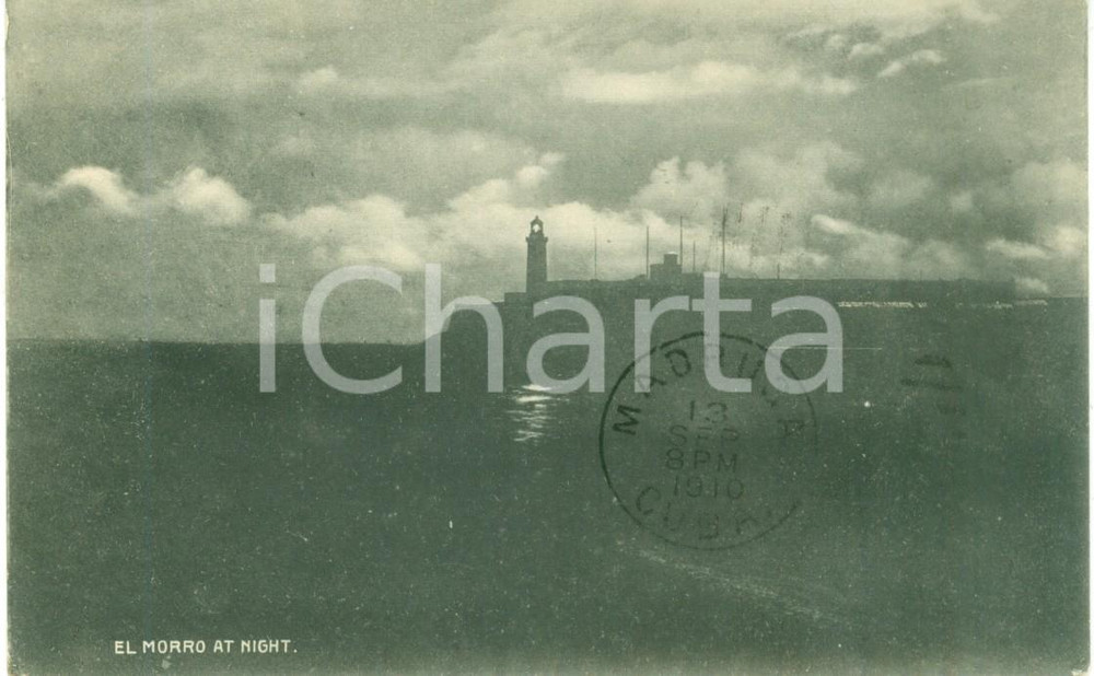 Cartolina originale da collezione 1910 LA HABANA CUBA Veduta notturna di EL MORRO Cartolina FP VG 1