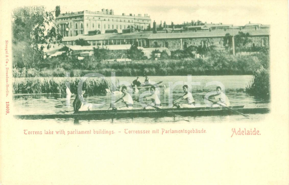 Cartolina originale da collezione 1900 ca ADELAIDE AUSTRALIA Gara di canottaggio sul lago TORRENS Cartolina FP NV 1