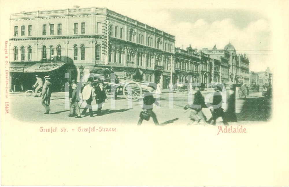 Cartolina originale da collezione 1900 ca ADELAIDE AUSTRALIA Carro e passanti in GRENFELL STREET Cartolina FP NV 1