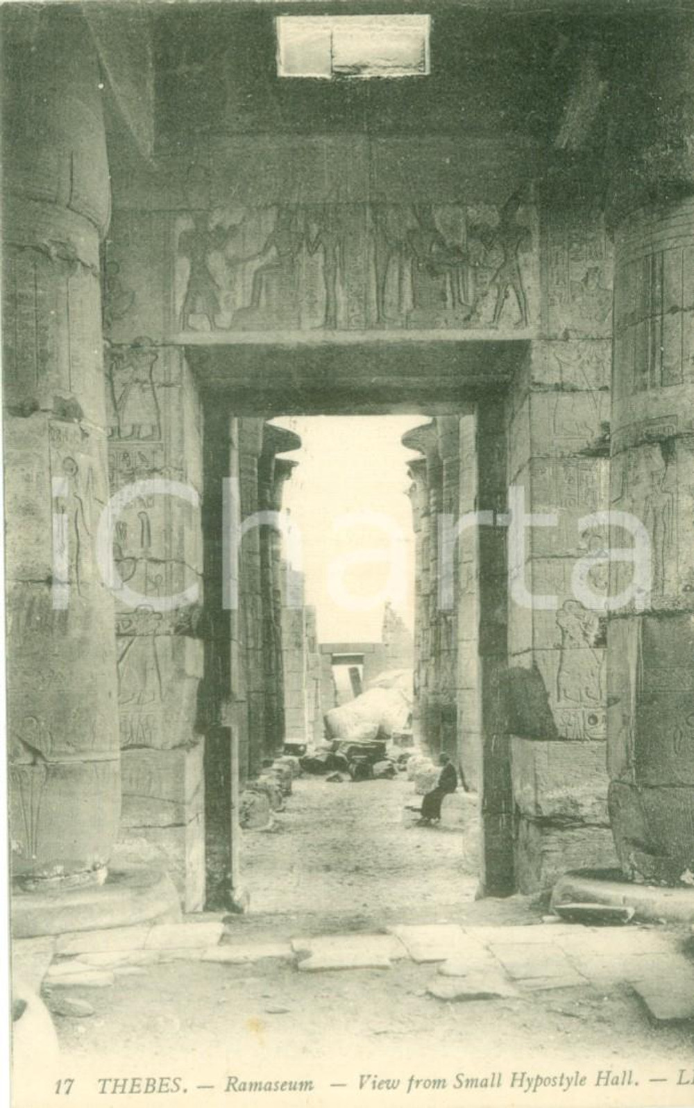 Cartolina originale da collezione 1920 ca TEBE EGITTO Ramesseum dalla piccola sala ipostila Cartolina FP NV 1