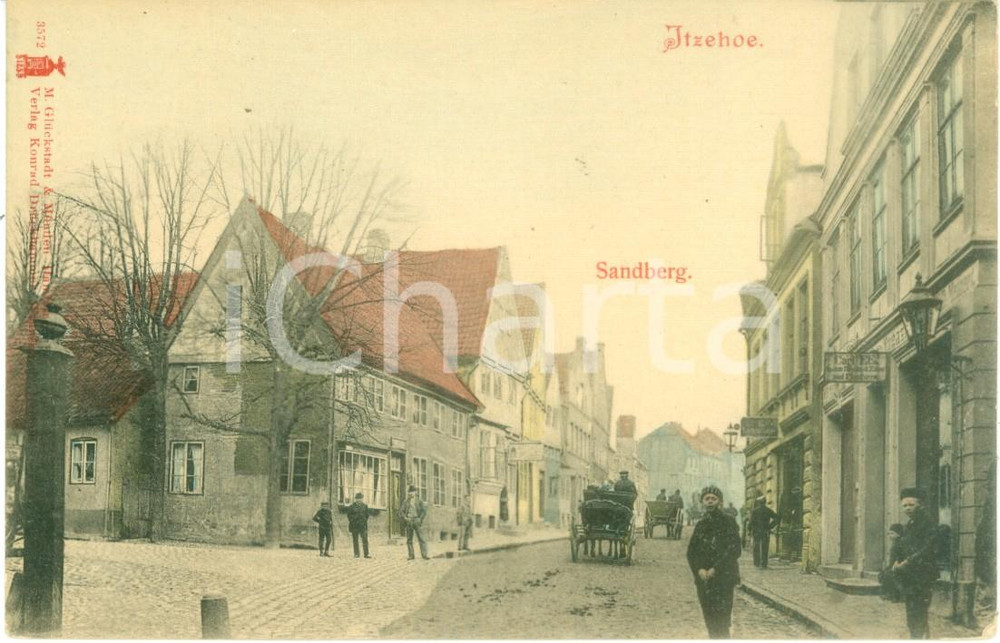 Cartolina originale da collezione 1900 ITZEHOE GERMANIA Carrozze e passanti a SANDBERG Cartolina FP NV 1