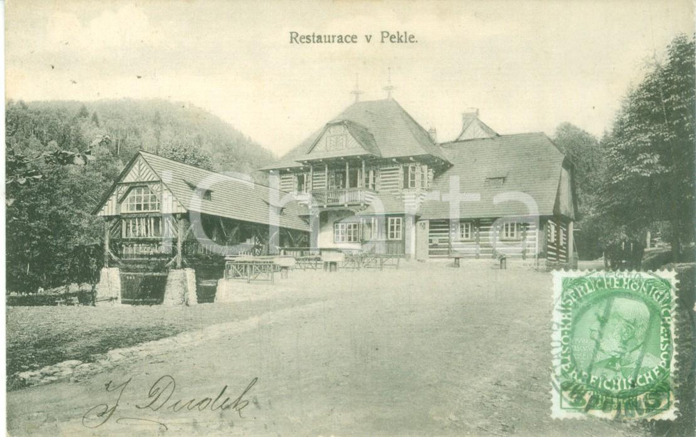 Cartolina originale da collezione 1912 NOVE MESTO NAD METUJI REPUBBLICA CECA Restaurace v Pekle Cartolina FP VG 1