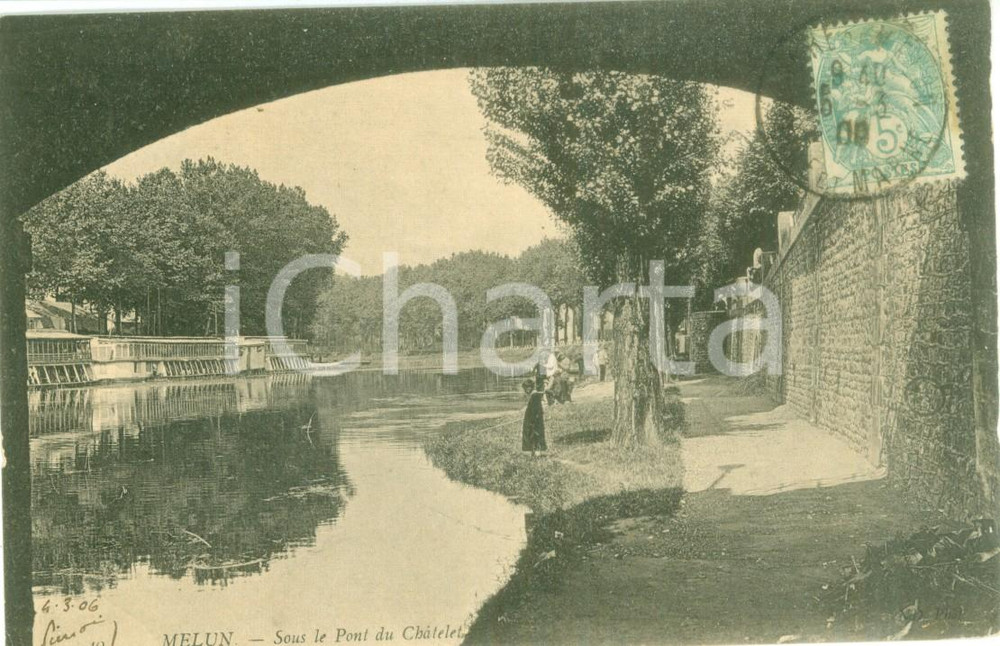 Cartolina originale da collezione 1903 MELUN FRANCE Sous le pont de ChÃ¢telet Cartolina ANIMATA FP VG 1