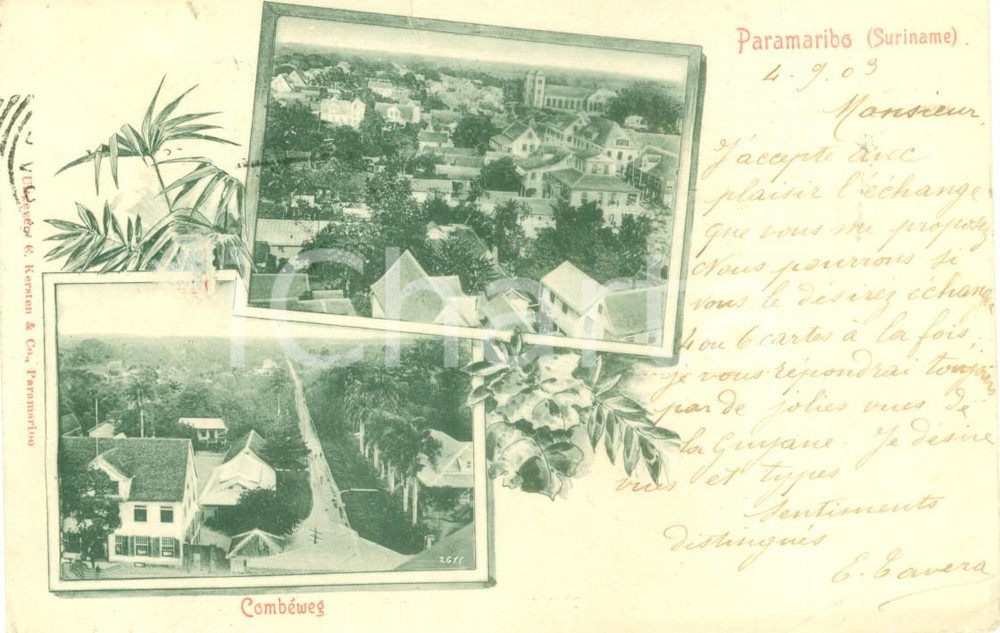 Cartolina originale da collezione 1903 PARAMARIBO SURINAME Vedutine COMBEWEG Cartolina FP VG 1