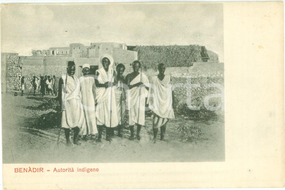 Cartolina originale da collezione 1900 ca BENADIR SOMALIA AutoritÃ  indigene Cartolina ANIMATA FP NV 1