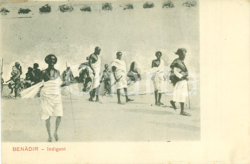 Cartolina originale da collezione 1900 ca BENADIR SOMALIA Indigeni in marcia Cartolina ANIMATA FP NV 1