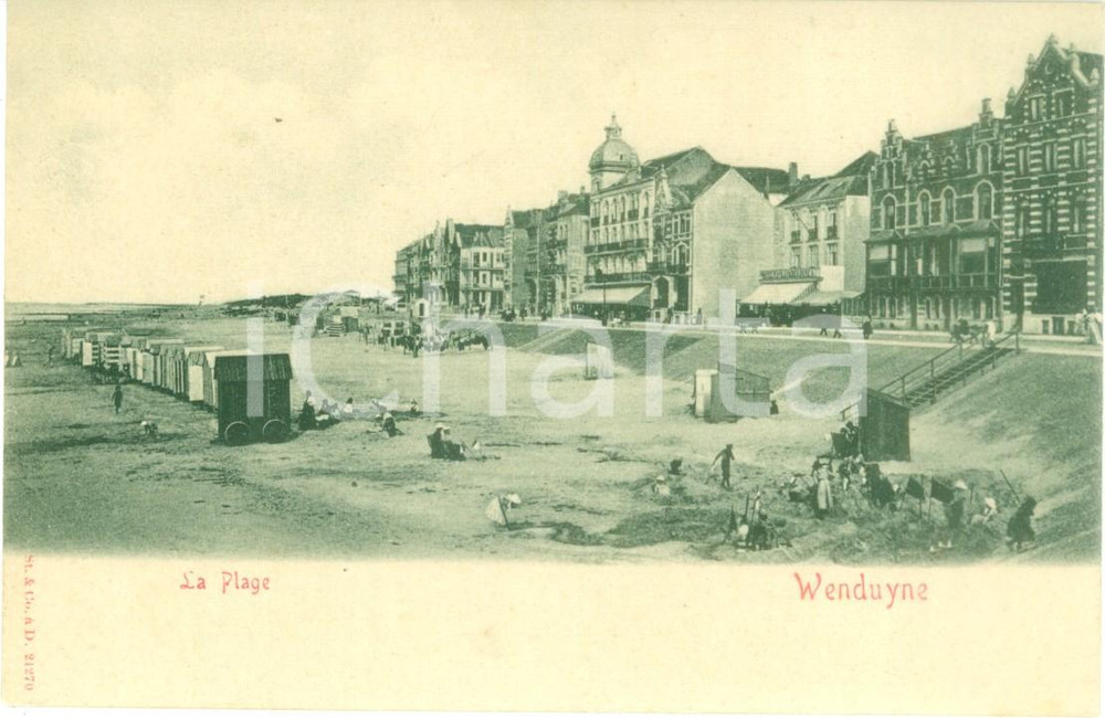 Cartolina originale da collezione 1900 ca WENDUINE BELGIO Panorama della spiaggia Cartolina ANIMATA FP NV 1