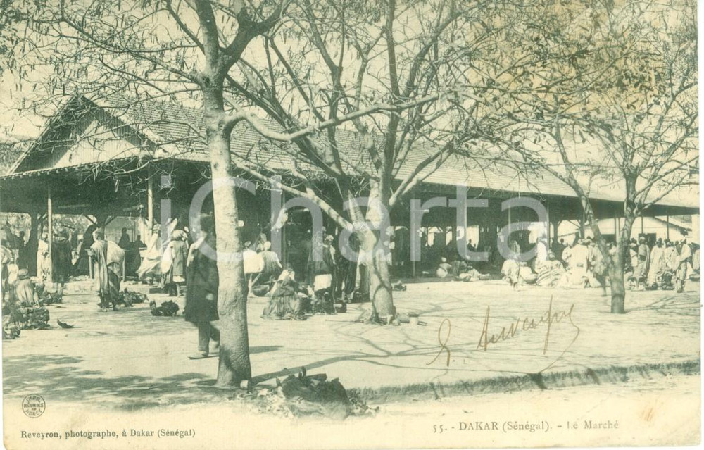 Cartolina originale da collezione 1907 DAKAR SENEGAL Il mercato affollato Cartolina ANIMATA FP VG 1