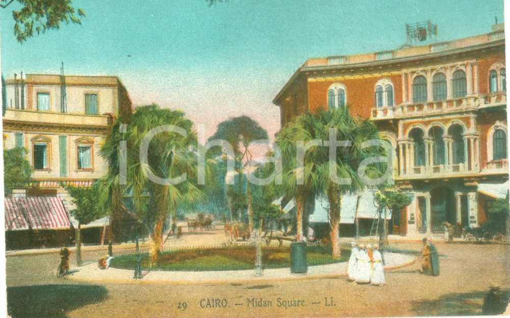 Cartolina originale da collezione 1910 ca IL CAIRO EGITTO Piazza Midan Tahrir Cartolina ILLUSTRATA FP NV 1
