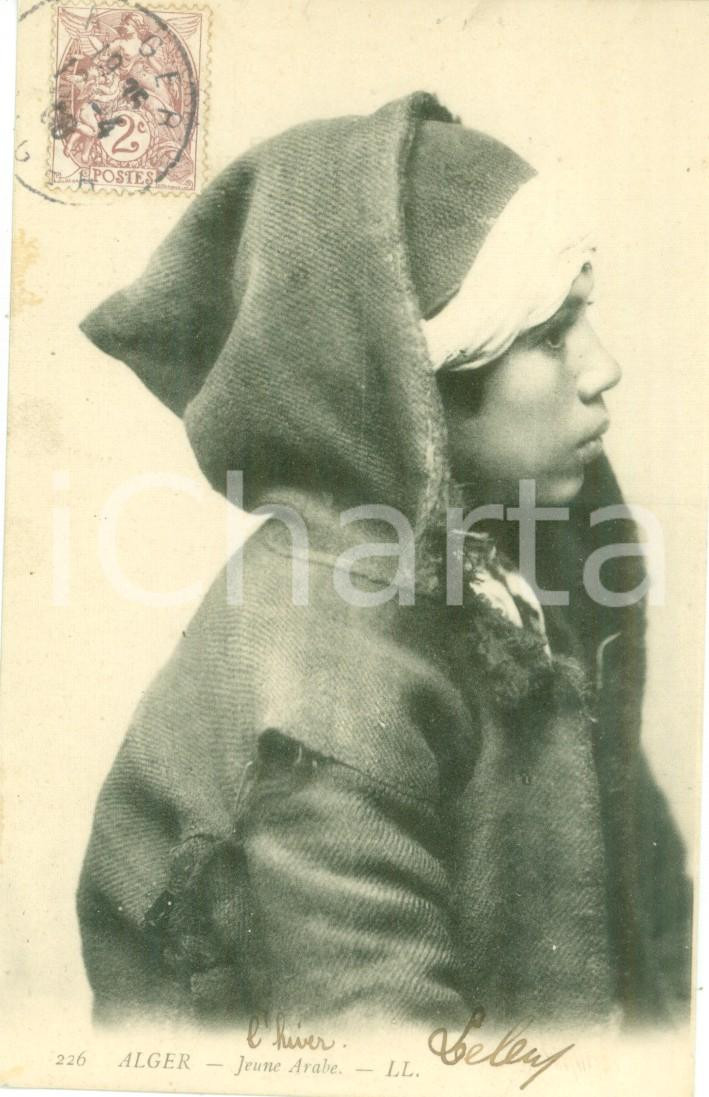 Cartolina originale da collezione 1908 ALGERI Ritratto di giovane arabo con cappuccio Cartolina FP NV 1