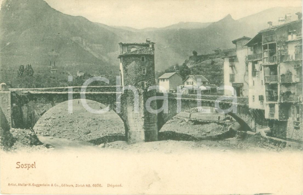 Cartolina originale da collezione 1900 ca SOSPEL FRANCE Vue du Pont vieux Cartolina FP NV 1
