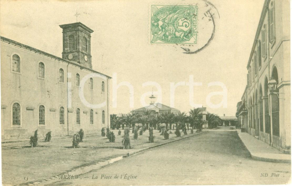 Cartolina originale da collezione 1910 ca ARZEW ALGERIA La piazza della Chiesa Cartolina FP NV 1