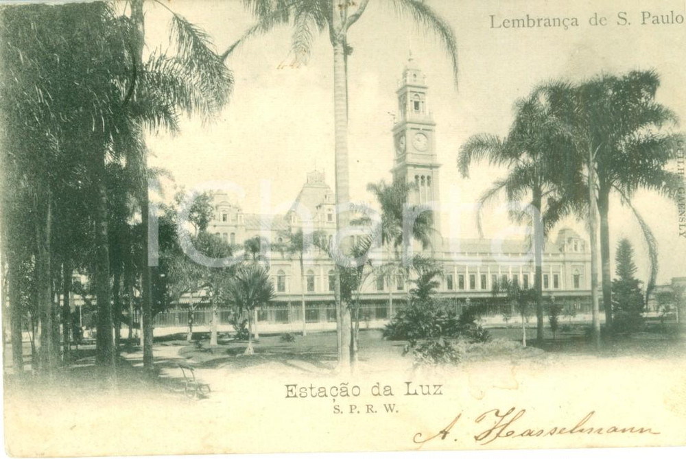 Cartolina originale da collezione 1904 SAO PAULO BRASILE EstaÃ§ao DA LUZ Cartolina ANIMATA DANNEGGIATA FP VG 1