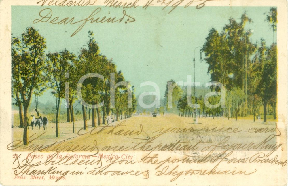 Cartolina originale da collezione 1900 ca MEXICO CITY Paseo de la Reforma Cartolina ILLUSTRATA FP VG 1