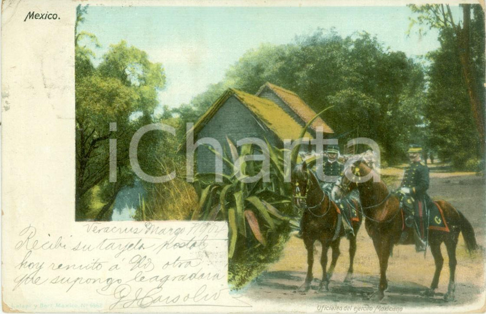 Cartolina originale da collezione 1904 VERACRUZ MEXICO Ufficiali dell esercito a cavallo Cartolina ANIMATA FP NV 1