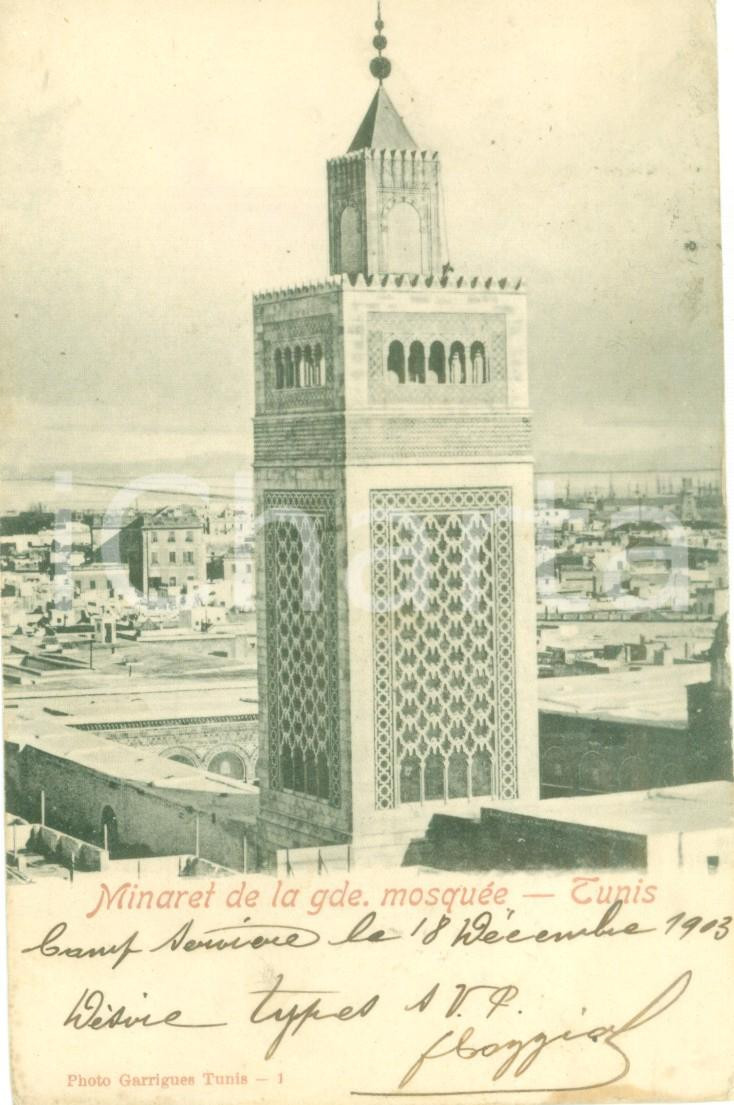 Cartolina originale da collezione 1903 TUNISI Monareto della grande MOSCHEA Cartolina postale FP VG 1