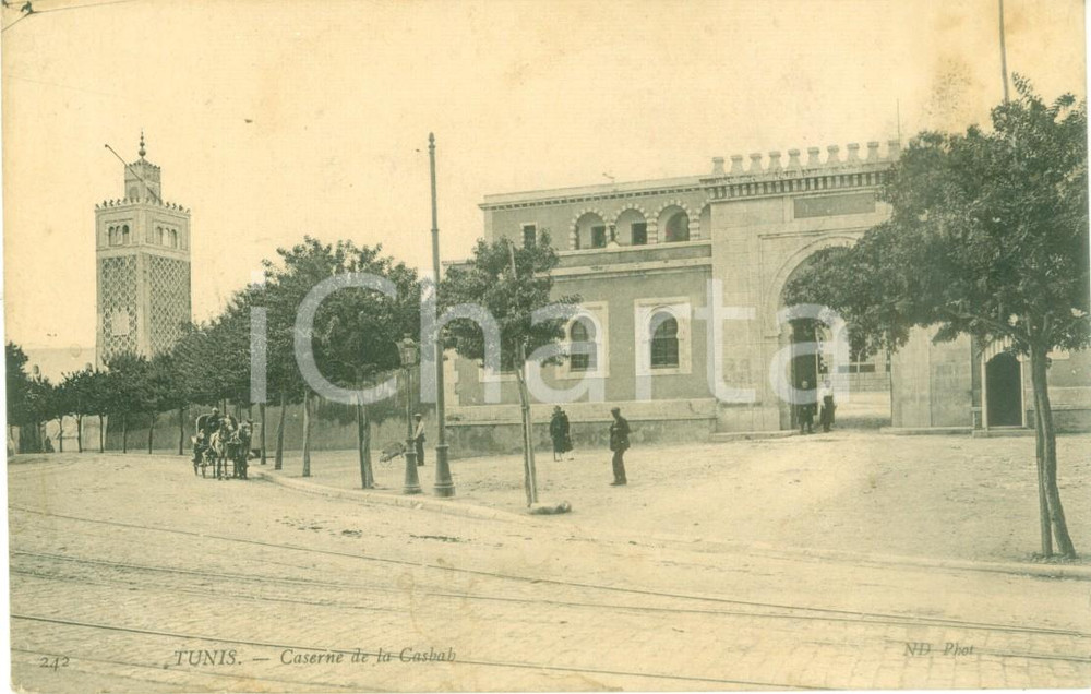 Cartolina originale da collezione 1910 ca TUNISI Carrozza alla caserma della CASBAH Cartolina ANIMATA FP NV 1